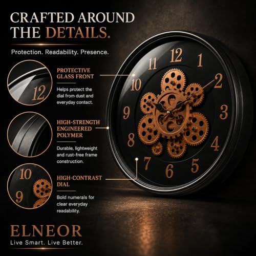 Image of 40cm Moving Gear Clock for Home | Copper Black Mechanical Timepiece