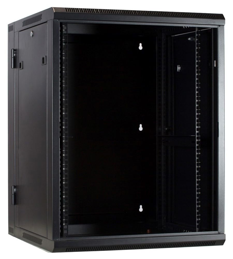Armadio a muro 22U (ribaltabile) con anta in vetro 600x600x1100mm (LxPxA)