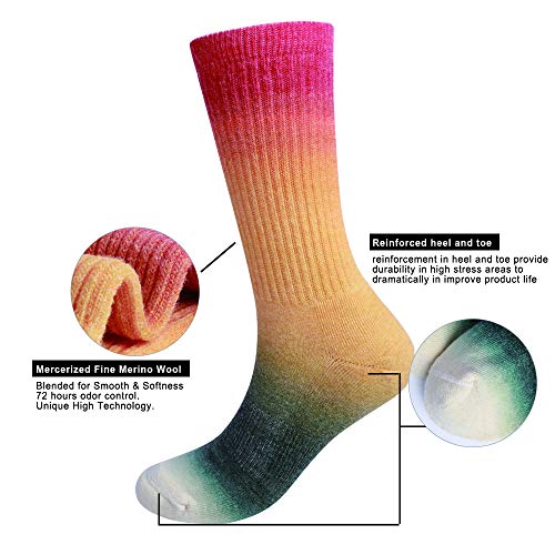 EnerWear 4 Pack Women's Merino Wool Outdoor Hiking Trail Crew Sock (US 9-11,Gradient Orange)3