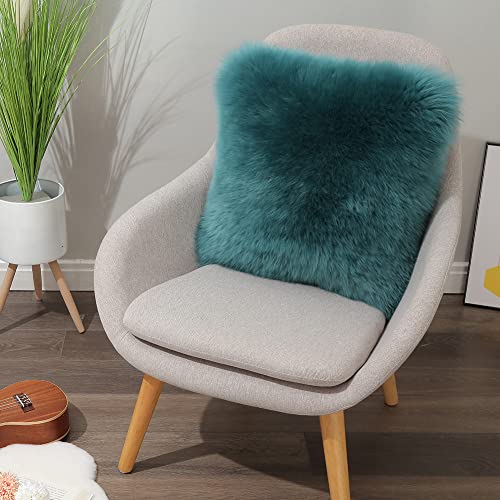 Llb Luxury Genuine Sheepskin Throw Pillow Covers Soft Fluffy Decorative Square Couch Pillow Covers 18X18 Pillowcase Cushion Case For Sofa Bedroom Car Bed, No Pillow Insert Long Wool Peacock Blue #TOP1