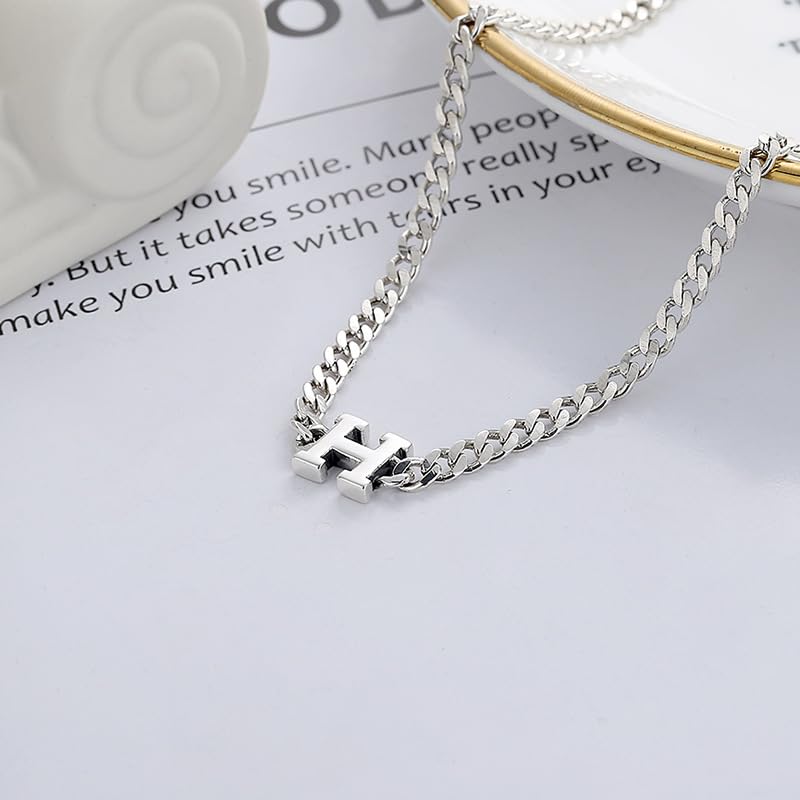 Chaîne épaisse tendance Argent S925 ensemble bracelet collier Lettre H pour le quotidien