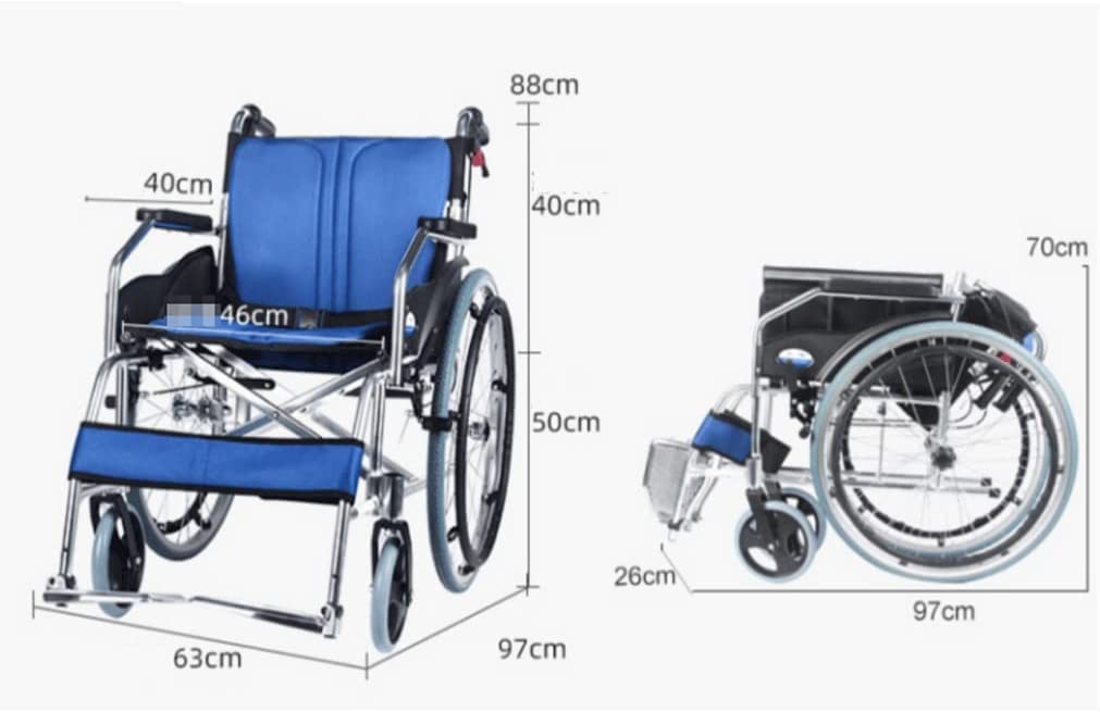 Carrozzina Portatile for Mobilità Domestica semovente Manuale con Telaio in Alluminio Walker Ribaltabile con Freno a Mano for Sedia da Viaggio da Trasporto
