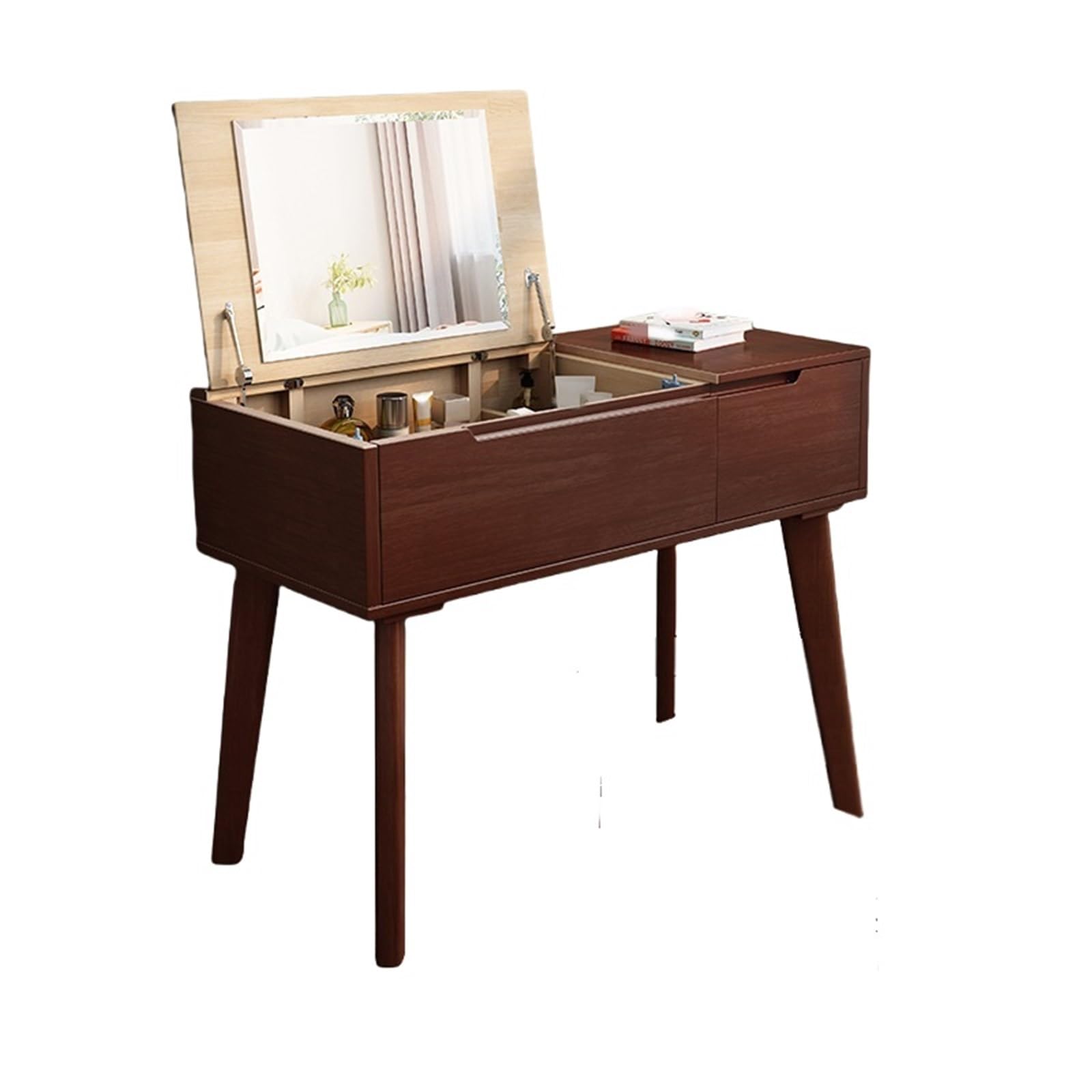 asdchZen Modern Dressing Vanity Table Set With Large Flip Top Mirror, Drawer & Compartment Storage, Stylish Makeup Table For Bedroom-Brown Finish,Brown