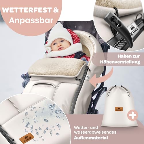Kidiz® Babyfußsack Winterfußsack Kinderwagen, Universal Fußsack Buggy/Babyschale mit Lammfleece, 3- & 5-Punkt-Gurt, wasserdicht, winddicht… – Ansicht 7