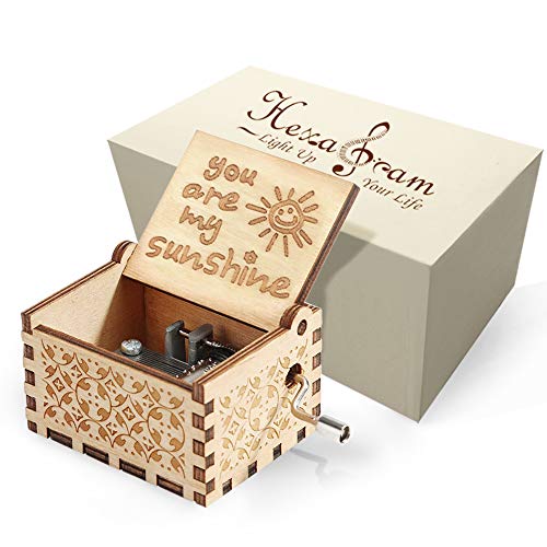 Hexagram You are My Sunshine Music Box Vintage Laser Engraved Wooden Musical Boxes Gifts for Birthday/Valentines Day/Thanksgiving Day/Christmas Cute Hand Cranked Small Sunshine Music Box Home Decor