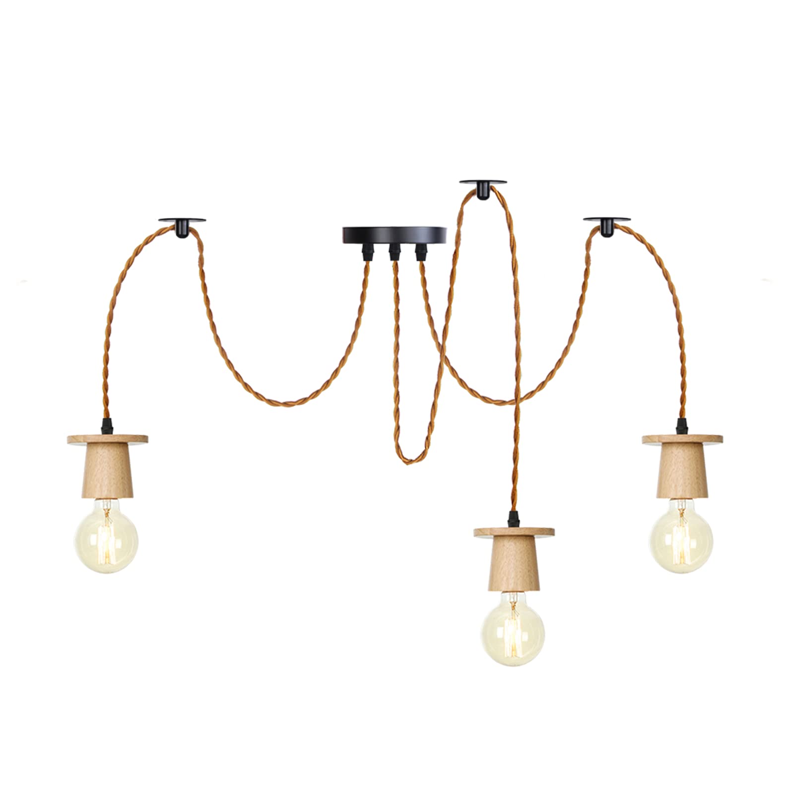 Lámparas Colgantes de Madera de Metal Moderna Techo Ajustable 3 Luces
