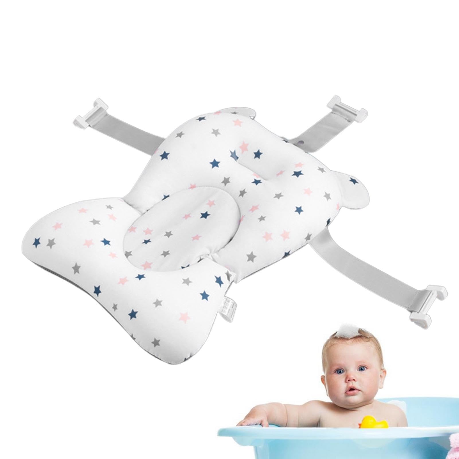 Nupaque Bath Cushion,Adjustable Anti-Skid Support Pillow for Bathtub | Baby Care Favors with Buckles and 3 Safety Belts, for Home Travelling