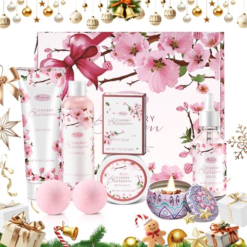 Bath and Body Gift Set for Women - Luxurious Home Spa Gift Set,Japanese Cherry Blossom 7-Piece Set Including Shower Gel,Body Lotion,Bath Oil,Bath Salt,Soap,Bath Bombs and Candle - Image 3