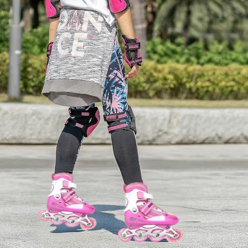 Roller Enfant Patins à roulettes pour Garçons et Filles, Patins à roulettes réglables pour Enfants 3 à 9 Ans, Lumières Amusantes pour Débutants (Rose,...