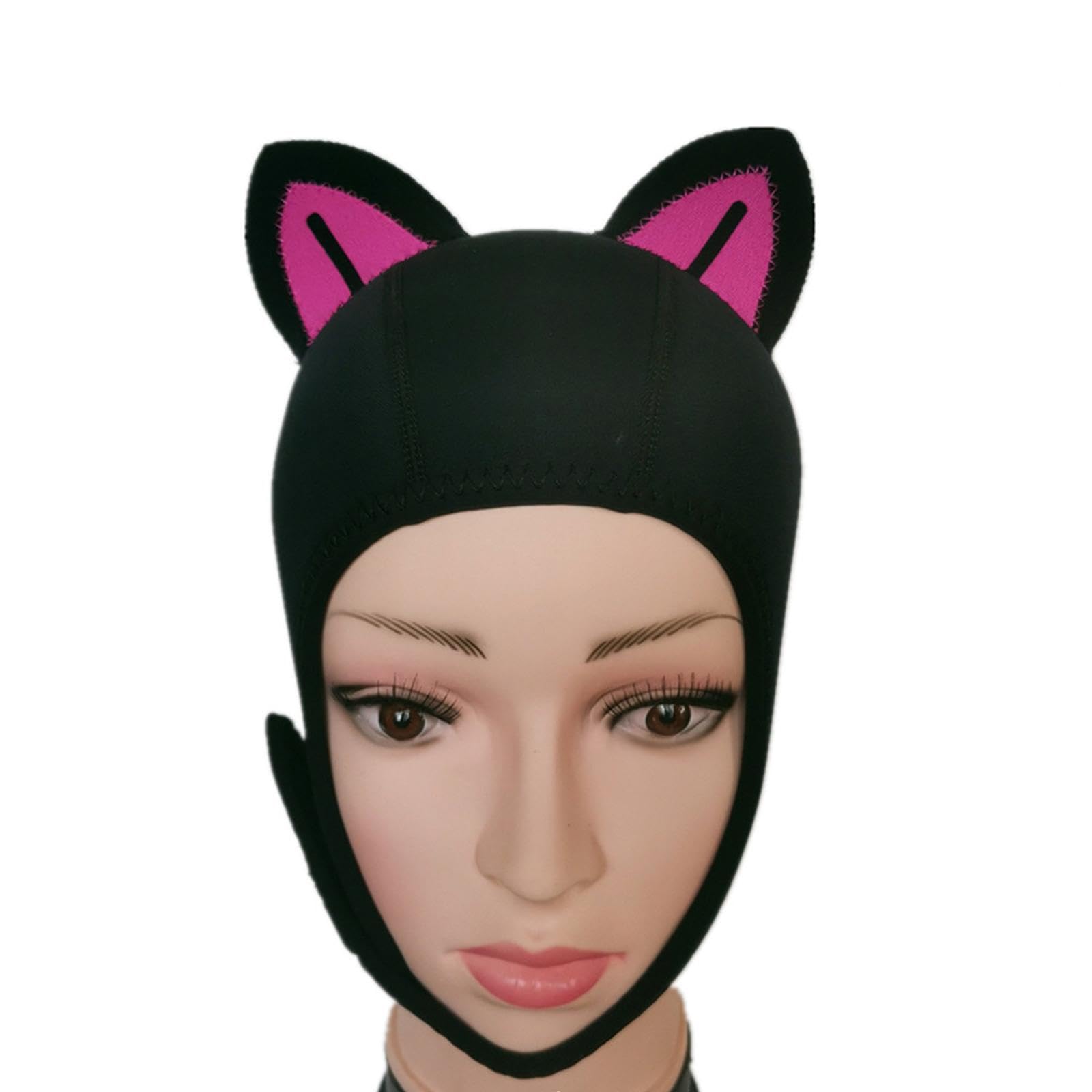 Cappuccio da Sub con Orecchie di Gatto, Berretto da Neoprene, Comodo Cappello da Surf per Canoa, Sport Acquatici Invernali, Kayak, Rosa Nera