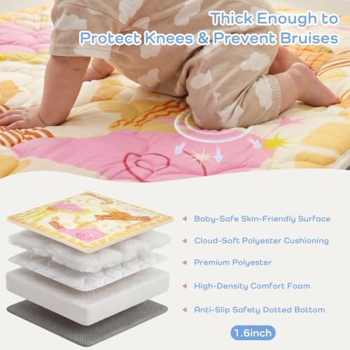Image of 1.6 inch Thick Baby Play Mat, 71x59 Removable & Machine Washable Cover | Padded Memory Foam, Non-Slip Backing, 100% Baby-Safe Materials, Tummy Time Crawling, Outdoor, Bedroom, Living Room, Nursery
