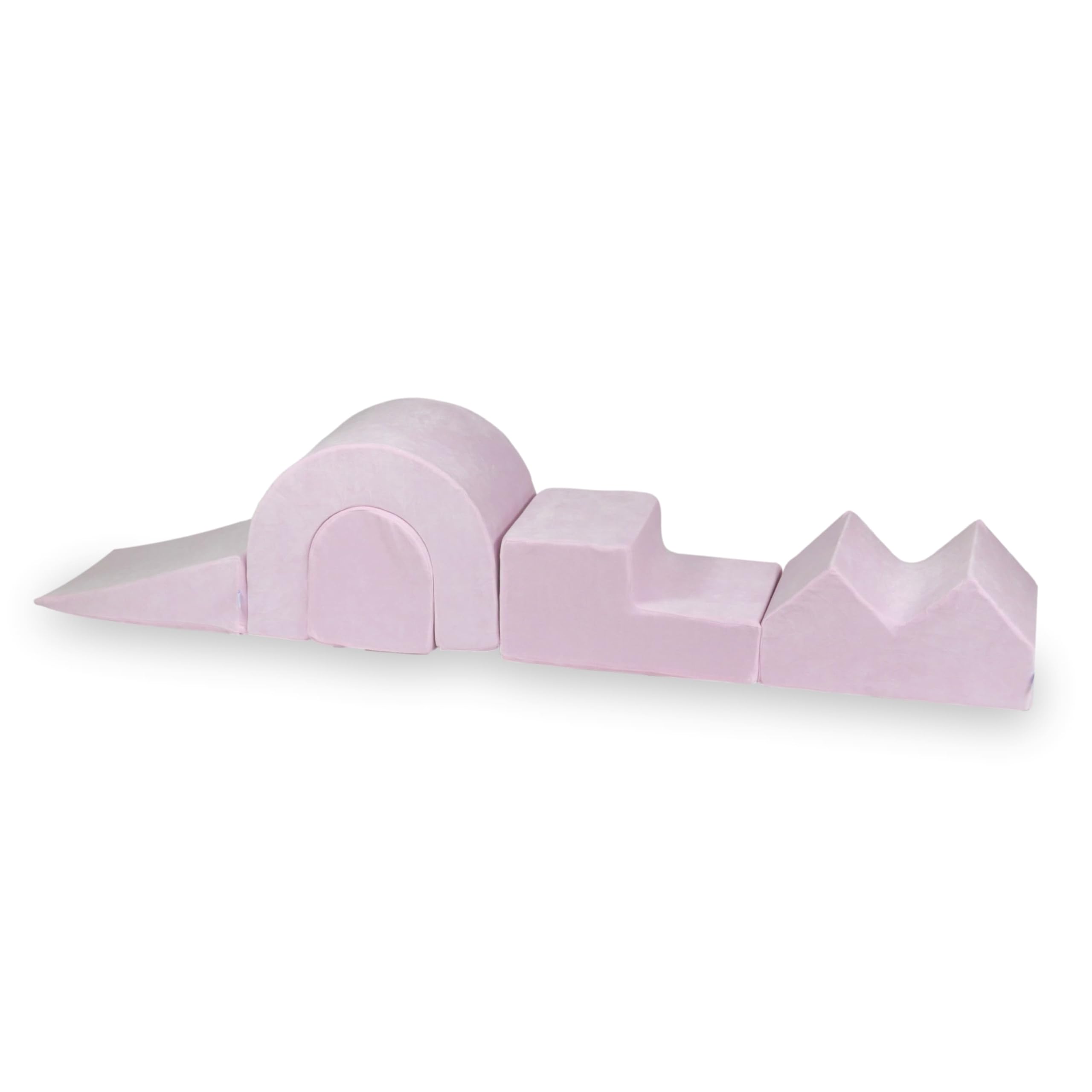Mimii Parco giochi in schiuma Velvet Soft, rosa chiaro, 5 elementi, grandi mattoncini da costruzione per gattonare e arrampicare, morbidi mattoncini da gioco per neonati e bambini, giocattolo motorico