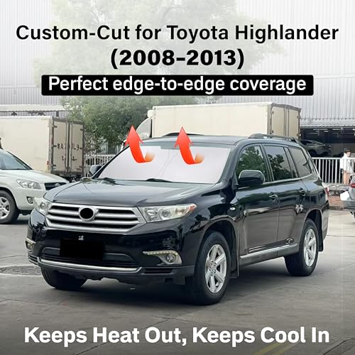 Image of EcoNour Windshield Sun Shade Compatible for Toyota Highlander 2008-2013 | Custom Fit SUV Front Window Sunshade | Foldable UV & Heat Reflective Sun Visor