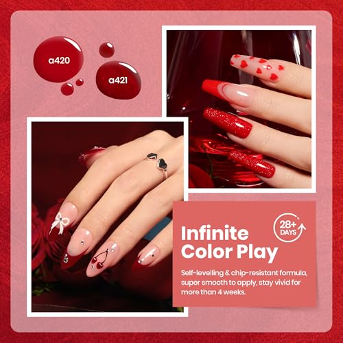Image of Beetles Red Gel Nail Polish Set - 6 Colors Jelly Shimmer Burgundy Gel Nail