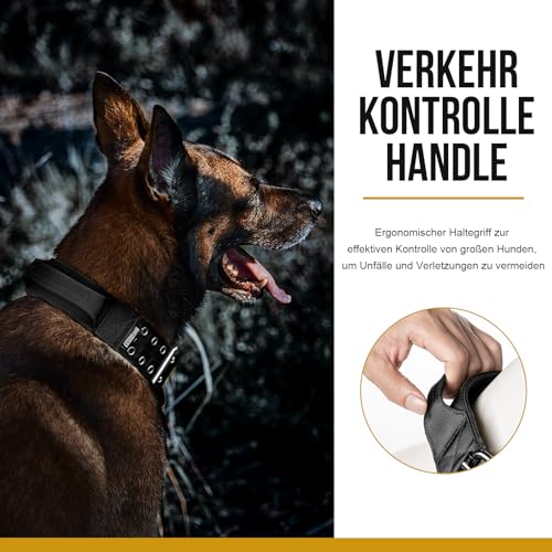 OneTigris 5cm Breites Hundehalsband mit Griff und Patch für Große Hunde Schwarz L
