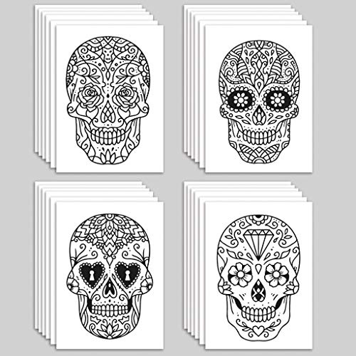 Halloween Holiday Cards - 24 Cards w/White Envelopes - Spooky Skull Skeleton Designs - Personalized Stationery Printed in the USA by RitzyRose (Coloring Skull)