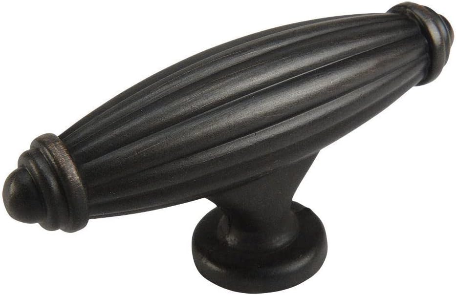 Cosmas 5 Pack 7121ORB Oil Rubbed Bronze Country Style Cabinet Hardware Ribbed Knob - 2-9/16 Inch Long x 11/16 Wide