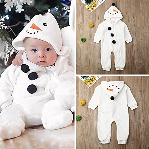 Baby Boy Girl Hooded Jumpsuit Toddler Infant Newborn Winter Fleece Long Sleeve Snowman Romper with Zipper3