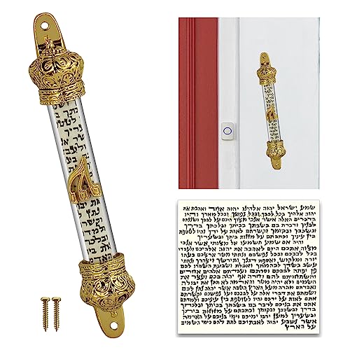 Prefdo Mezuzah with Scroll for Door, Jewish Mitzvah Door Mezuzah Case, Classic Crown mezuzah Plaque, Jewish Gifts, Door Frame Decorative Craft Gifts, House Warming Blessing Gifts
