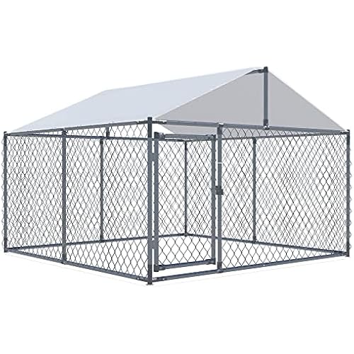 LEISU Dog Kennels Outdoor Large Dog Cage Heavy Duty Dogs House Extra Wide Outside Pet Kennels with Water-Resistant Cover for Back Yard Farm (Sliver)