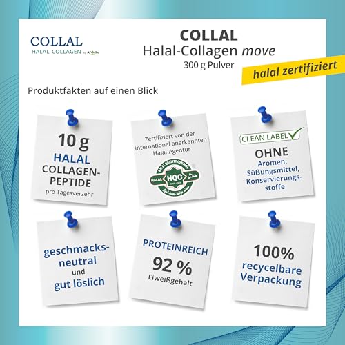 Collal® Halal-Collagen - move - Premium Collagen Pulver 300 g Doypack, Kollagen Pulver mit bioaktiven, halal-zertifizierten Collagen-Peptiden, 30 Portionen mit sehr hoher Bioverfügbarkeit