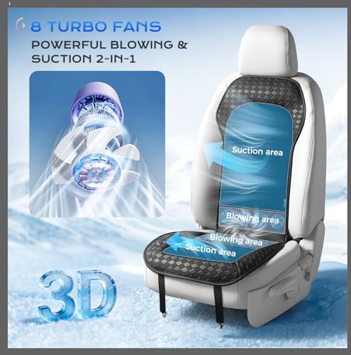 Image of Coverado Cooling Car Seat Cushion, Ventilated Seat Cover with 8 Turbo Fans, 12V-24V Dual Blowing & Suction, 3-Speed Adjustable Cooling Pad, Universal Fit for Cars, SUVs, Trucks & Vans, Black