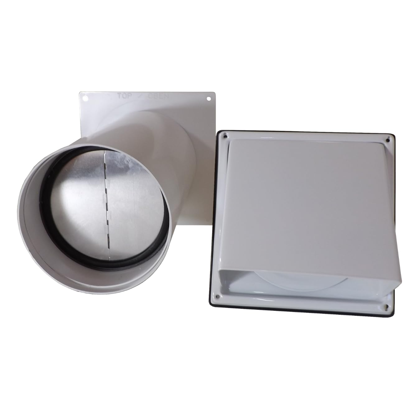 VentilationNord Mauerkasten Set mit Mauerkasten 150, Kanal-Set, Flachkanal-Anschluss, Wetterschutz-Lüftungsgitter ohne Lamellen (Haube), Insektenschutz & Teleskoprohr Ø 150 | Mauerdurchführung Set