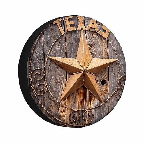 Image of Old Texas Star Sign Spare Tire Cover Retro Brown Rusted Star Wooden Fence Lone Weatherproof Universal Wheel Protectors Camper Tire Covers for Trailer Rv Travel(17 inch)