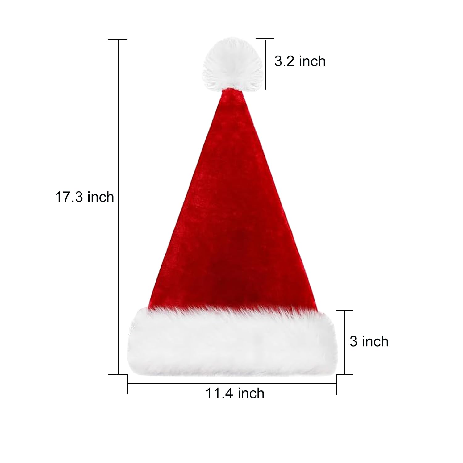 Aacehlh 2pcs Christmas Santa Hat for Kids,Red Velvet and White Plush Brim Child Xmas Hat for New Year Festive Holiday Party (Red (2pcs))