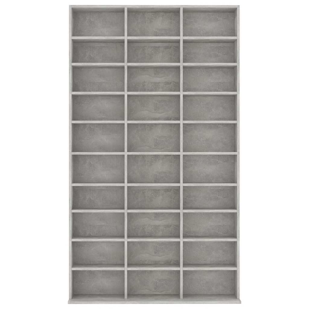 Armadio CD grigio cemento, 102 x 16 x 177,5 cm, in legno | 30 scomparti aperti, per dischi e accessori, utilizzabile come armadietto portadocumenti, robusto e durevole