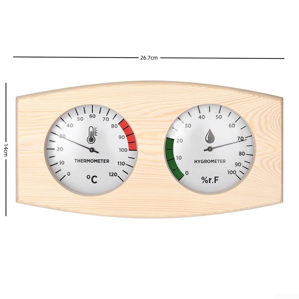 Termómetro e higrómetro de madera de la sauna con el diseño 2 en 1, medición de la temperatura y de la humedad de la amplia gama para la supervisión interior y exterior de la sauna
