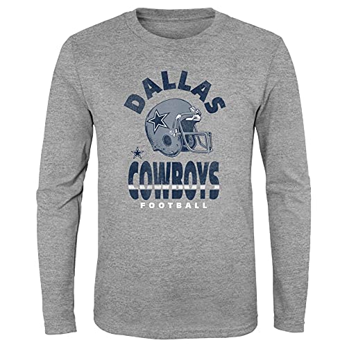NFL Dallas Cowboys Boys Kids Go For It Long Sleeve Cotton T-Shirt, Heather Grey, 5/6 Years
