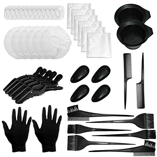 55 Pieces Dye Brush and Bowl Set,Hair Dye Kit,Dye Brush,Hair Coloring Comb,Ear Cover,Shower Cap,Shawl, Alligator Clip,Gloves for Hair Coloring Bleaching DIY Salon Hair Dye Tools