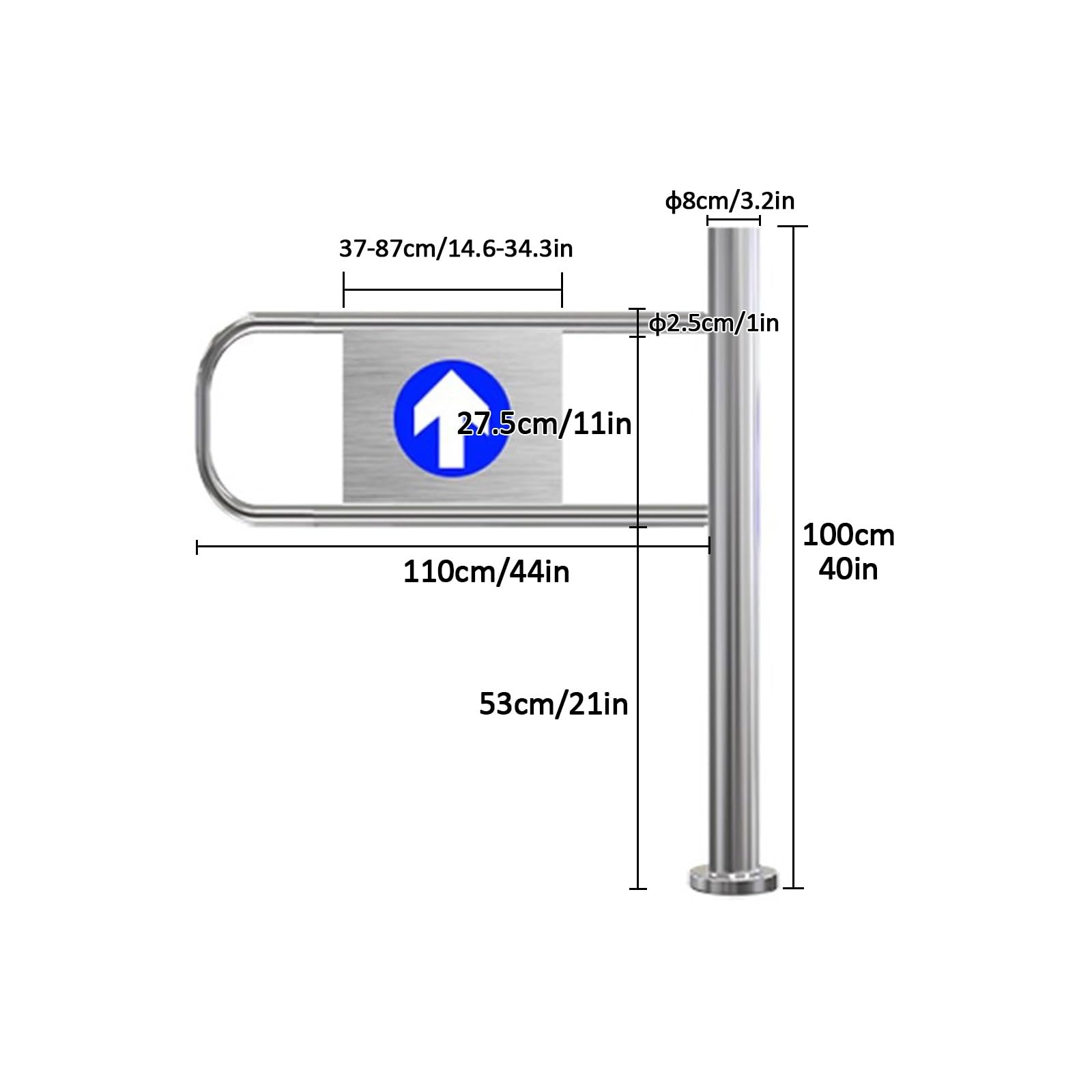 Portillon de sécurité pivotant pour supermarchés, bibliothèques et magasins - Portillon d'entrée à Ressort en Acier Inoxydable (Gauche, 110 cm/44 po) - Solution de contrôle d'accès