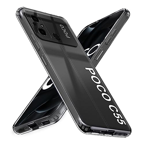 Image of Fashionury Crystal Clear Case for Poco C55 | Yellowing Resistance | Transparent TPU Silicone | Raised Camera Lips | Slim Transparent Cover