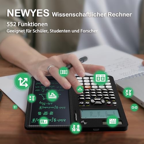 NEWYES 991EX Wiederaufladbarer Wissenschaftlicher Taschenrechner mit Notizblock - 552 Funktionen mit Typ-C Aufladung, Ideal für Gymnasiasten, Studenten & Ingenieure