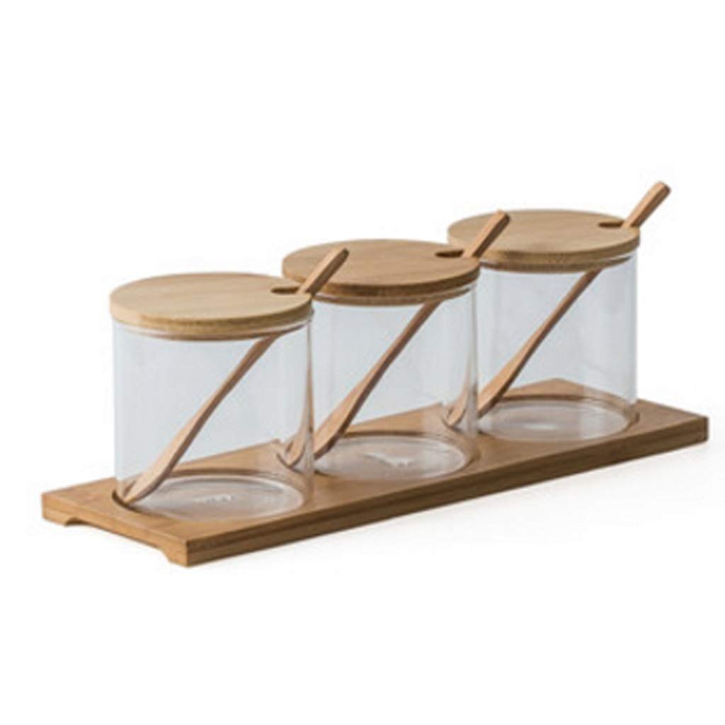 HRWLY Seasoning Bottle Clear Box Set,Condiment Pots Round Spice Jars with Lid Spoon and Tray