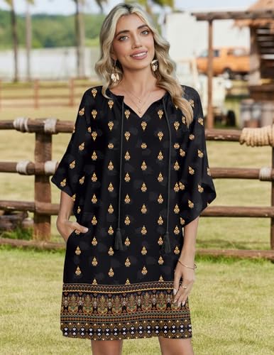 Image of Zeagoo Womens Summer Dress Casual Ruffle Tiered Floral Square Neck Sundresses Beach Boho Mini A-line Dress 2026 with Pockets