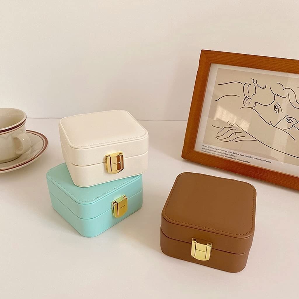 Habrur Schmuckbox Schmuckkästchen Schmuckschatulle Kleine Schmuckschatulle Quadratisches Schmuckkästchen mit Spiegel High-End-Leder-Reise-Schmuck-Aufbewahrungsbox Schmuckkasten (Blue : Bronze)