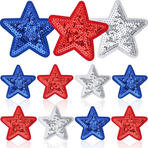 AUGSUN 12pcs Sequin Star Iron on Patches Colorful Embroidered Sew Appliques