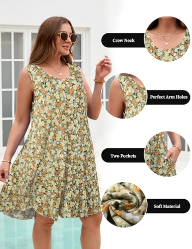 Image of JollieLovin Women Plus Size Curvy Summer Tank Sun Dresses Sleeveless Causal T-Shirt Dress Beach Swing Cover up(L-5X)