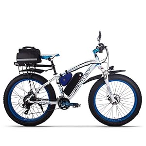 RICH BIT Electric bike Ebike mountain bike, 26″ fat tire electric bike with 48V 17Ah / lithium battery and Shimano 21 gears (blue-plus)