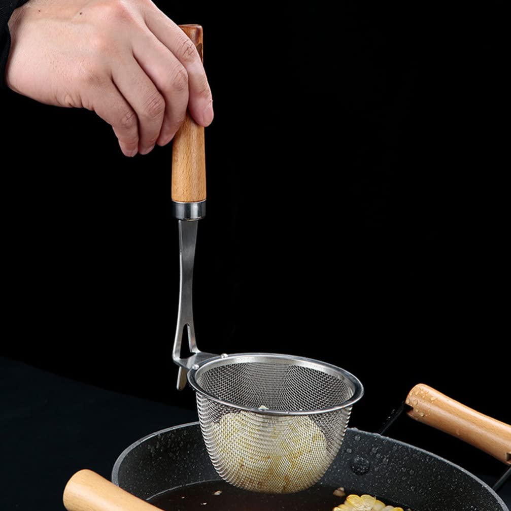 Colador de Malla Fina con Mango de Madera para Cocina, Ideal para Pasta, Fideos y freír