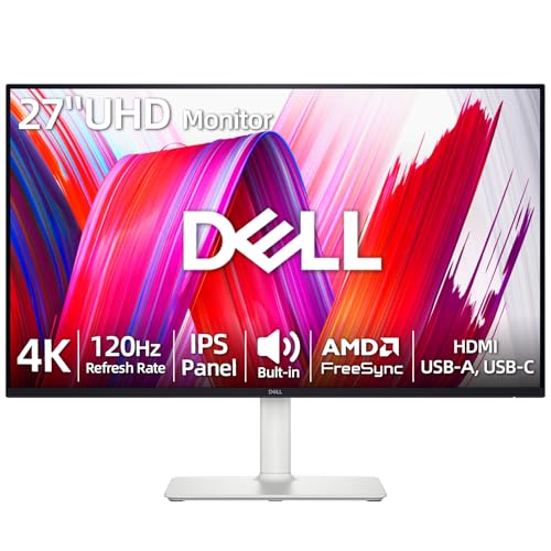 Image of Dell 27 inch 4K UHD Monitor, IPS Display, 120Hz, 99% sRGB Color Gamut, Built-in Speakers, AMD FreeSync, Low Blue Light Technology, USB-C, Adjustable Stand(Tilt|Pivot|Height|Swivel) - Ash White