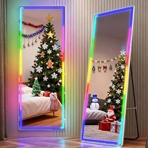 LVSOMT RGB Ganzkörperspiegel mit Beleuchtung, 153x50cm Standspiegel Ganzkörperspiegel Ohne Rahmen, LED Wandspiegel Groß für Schlafzimmer Wohnzimmer, 7 Dynamische Modi und 7 Farben Licht, Weiß