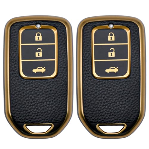 Image of KMH - TPU Leather Gold Pattern Key Cover Compatible with Honda D2 (Black) ( Pack of 2)