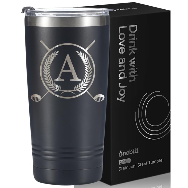 Onebttl Golf Gifts for Men for Golfer & Golf Lovers, 591ml Travel Mug Tumbler with Initial, Perfect Gifts for Men on Birthday, Christmas - A — image 1