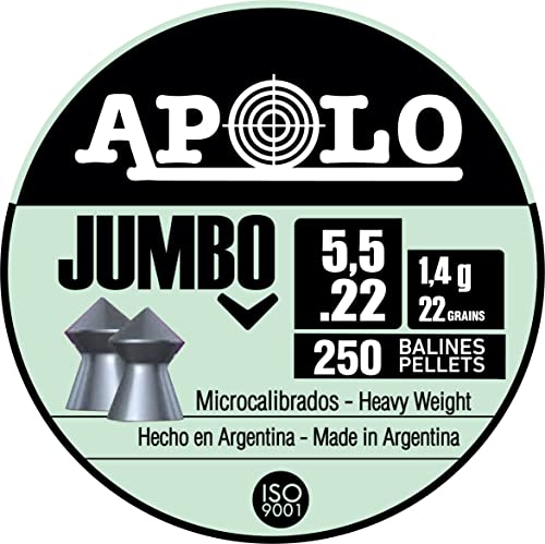 Apolo Jumbo Airgun Pellets, 5.5mm.22 Caliber, E19921,Silver
