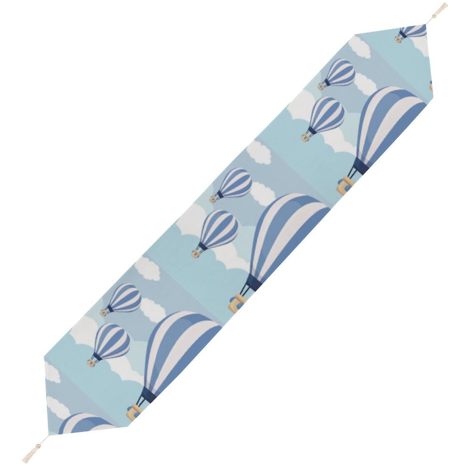 JZemdybill 178*33cm Table Runner with Tassel, Blue Hot Air Balloon Table Runner, Table Decoration for Kitchen, Party, Restaurant