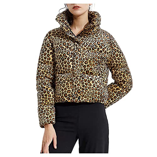 Qiribati Mujer Leopardo Estampado De Algodón Algodón Stand Collar Collar Chaqueta De Bombardero De Bolsillo Cover